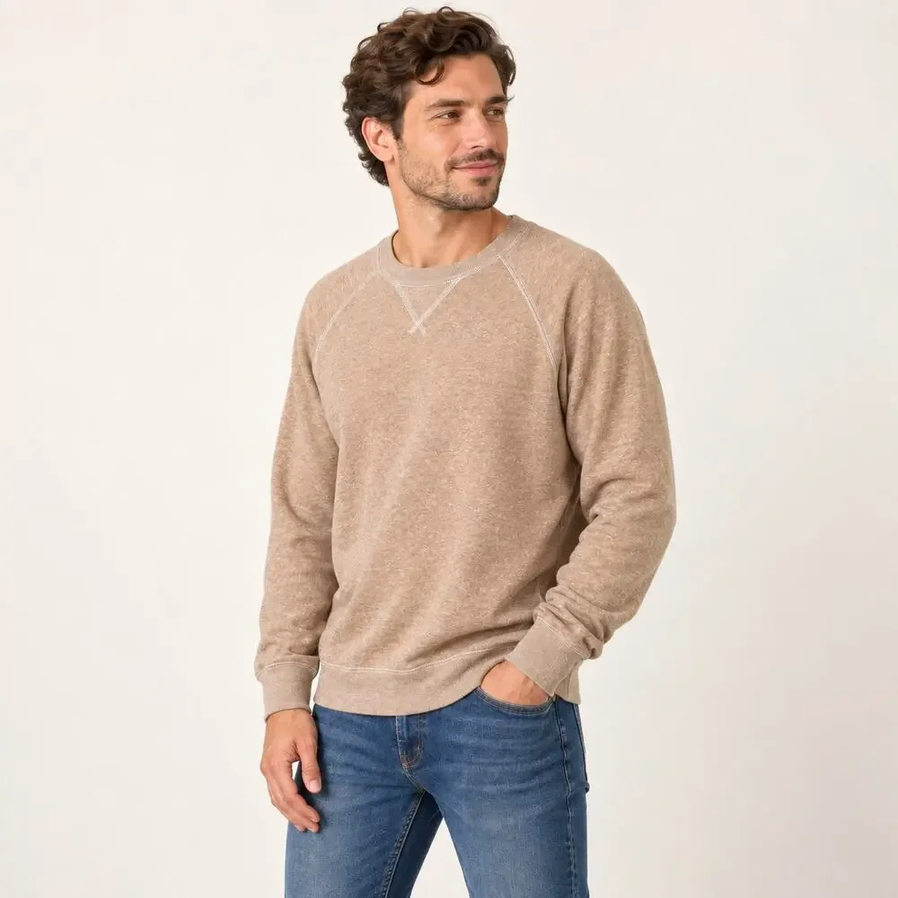 J.Crew Sweatshirt MENS L Tan Crewneck Fleece Raglan Cotton Blend Heritage Sport